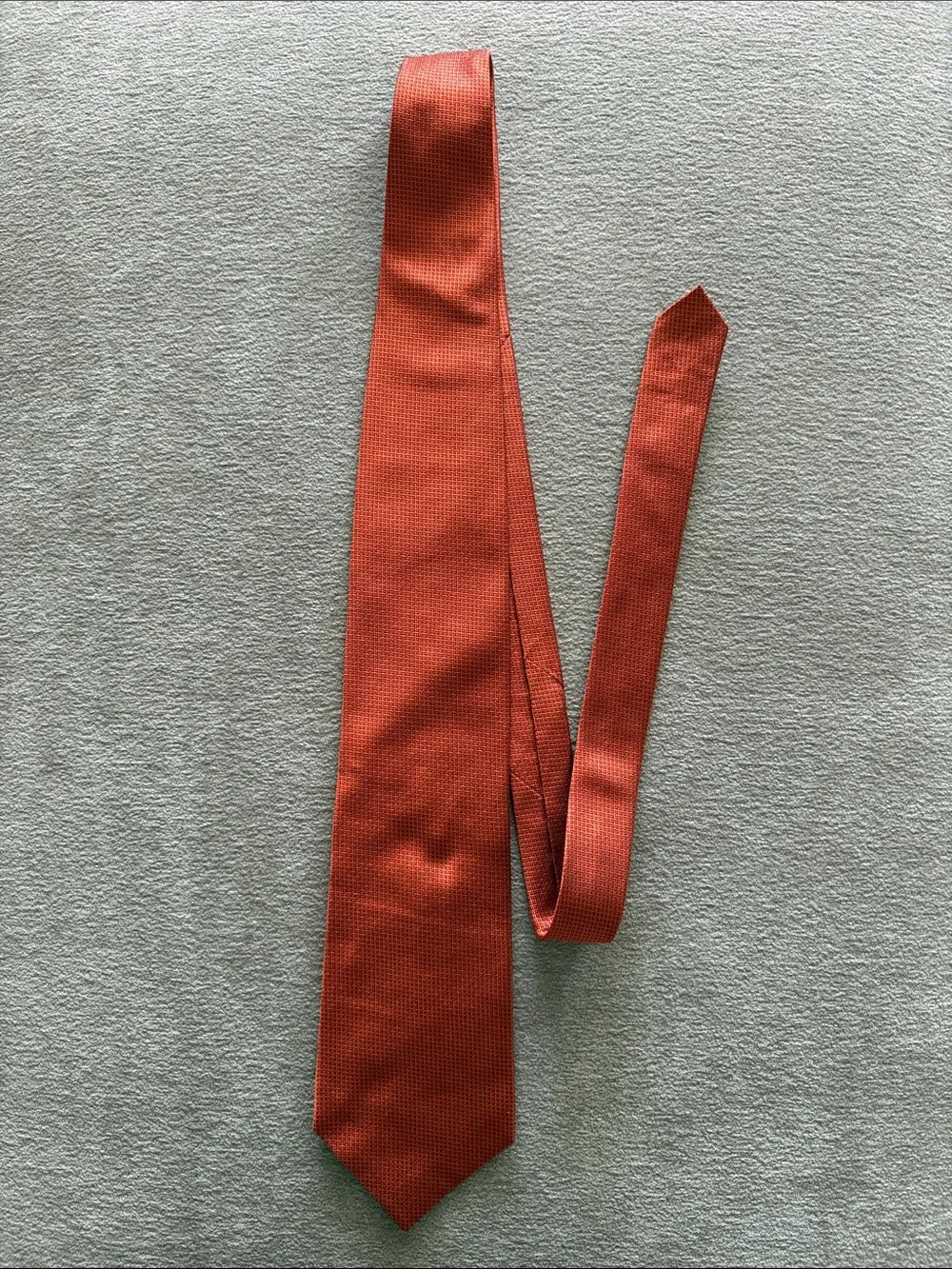 Paul Fredrick Burnt Orange Textured Grid Silk Tie Necktie